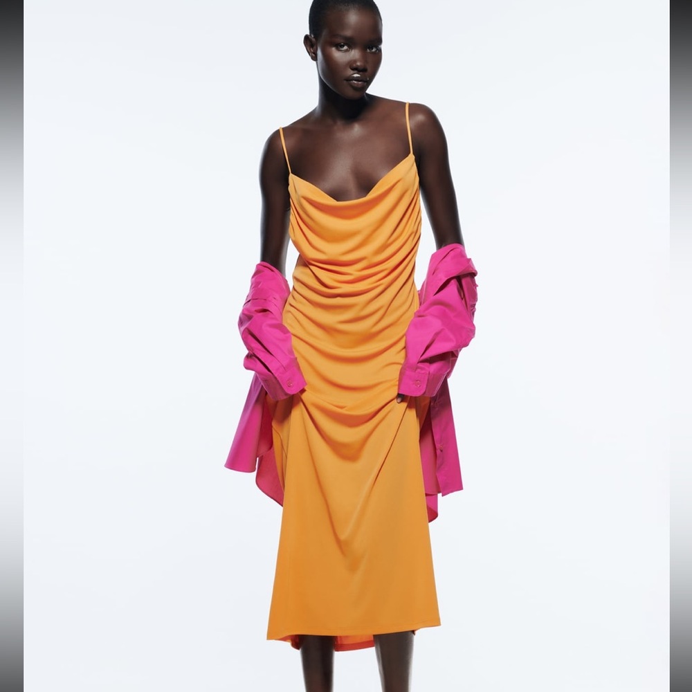 NWT never worn Zara bright orange flowy strappy dress